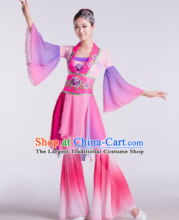 Chinese Traditional Fan Dance Pink Dress Folk Dance Stage Performance Clothing for Women