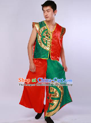 Chinese Traditional Drum Dance Red Clothing Folk Dance Stage Performance Clothing for Men