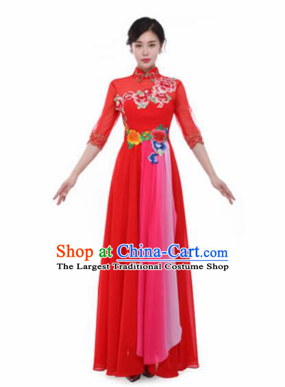 Chinese Traditional Classical Dance Costume Umbrella Dance Stage Performance Red Dress for Women