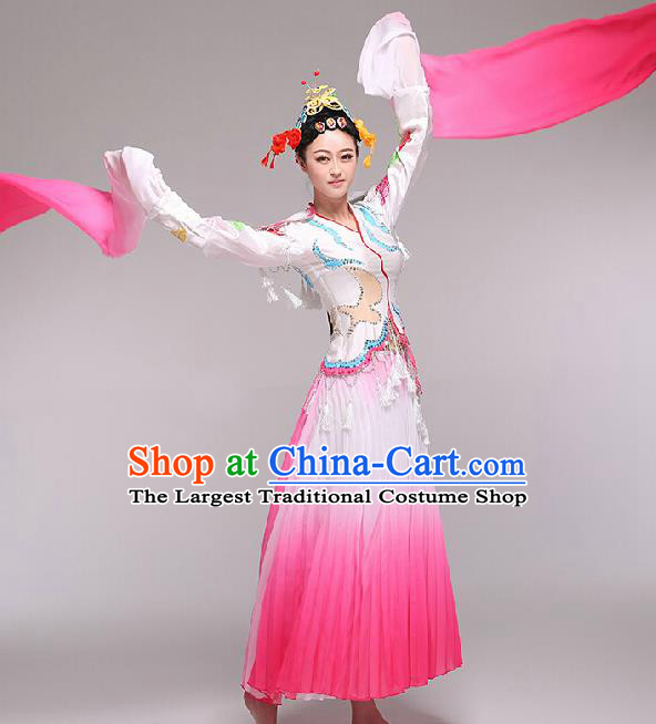 Chinese Traditional Classical Dance Costume Fan Dance Stage Performance Rosy Dress for Women