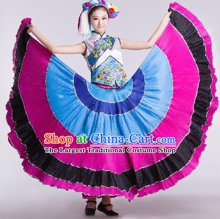 Chinese Traditional Ethnic Dance Costume Yi Nationality Dance Stage Performance Dress for Women