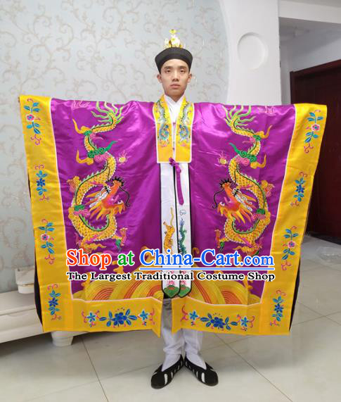 Chinese National Taoism Embroidered Dragons Rosy Cassock Traditional Taoist Priest Rites Costume for Men