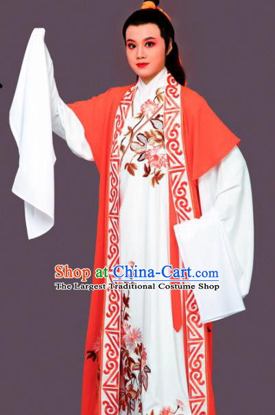 Chinese Traditional Peking Opera Nobility Childe White Embroidered Robe Beijing Opera Niche Costume for Men