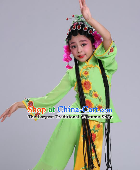 Chinese Traditional Beijing Opera Costume Peking Opera Diva Green Clothing for Kids