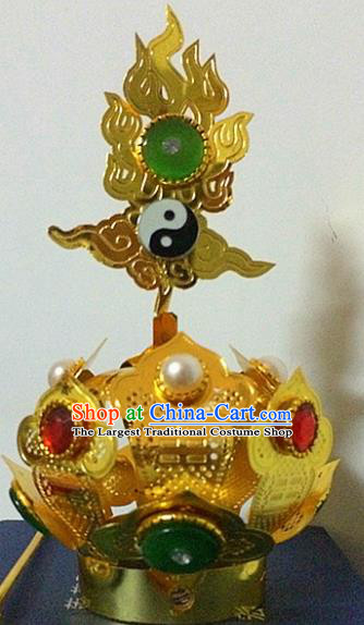 Chinese Traditional Taoism Headwear National Taoist Priest Bagua Golden Hairdo Crown for Men