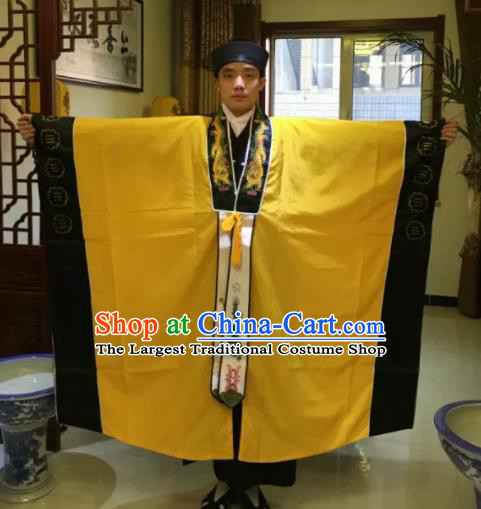 Chinese National Taoism Yellow Priest Frock Cassock Traditional Taoist Priest Rites Costume for Men