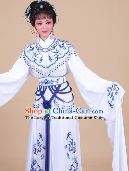 Chinese Traditional Shaoxing Opera Peri Blue Embroidered Dress Beijing Opera Hua Dan Costume for Women