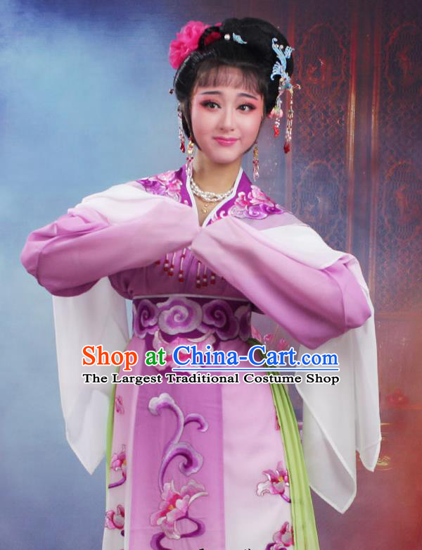 Chinese Traditional Huangmei Opera Peri Embroidered Purple Dress Beijing Opera Hua Dan Costume for Women