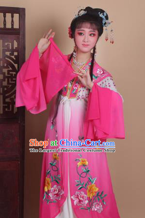 Chinese Traditional Huangmei Opera Actress Embroidered Rosy Dress Beijing Opera Hua Dan Costume for Women