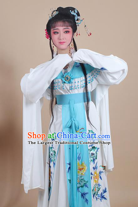 Chinese Traditional Shaoxing Opera Nobility Lady Embroidered Blue Dress Beijing Opera Hua Dan Costume for Women