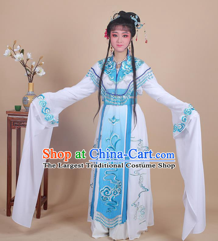 Chinese Traditional Shaoxing Opera Peri Embroidered Blue Dress Beijing Opera Princess Hua Dan Costume for Women