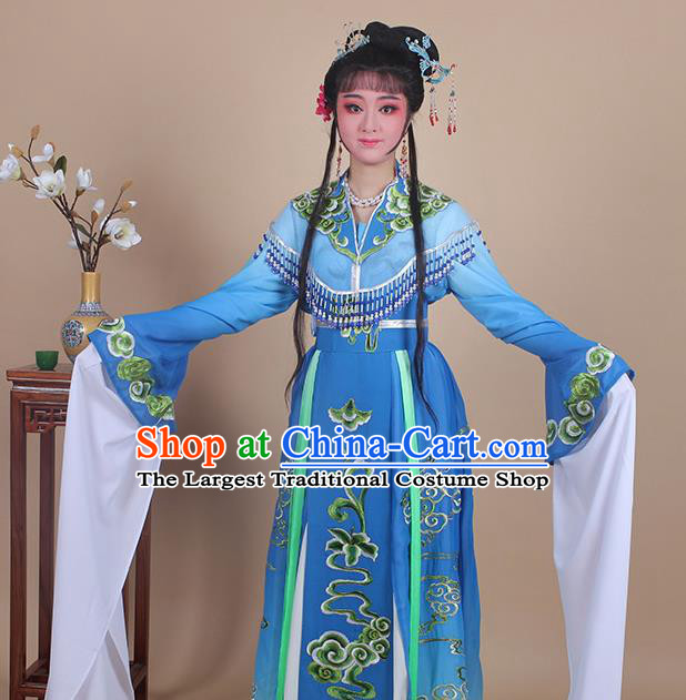 Chinese Traditional Shaoxing Opera Peri Embroidered Royalblue Dress Beijing Opera Princess Hua Dan Costume for Women