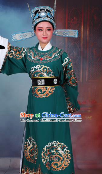 Chinese Traditional Peking Opera Number One Scholar Green Embroidered Robe Beijing Opera Niche Costume for Men