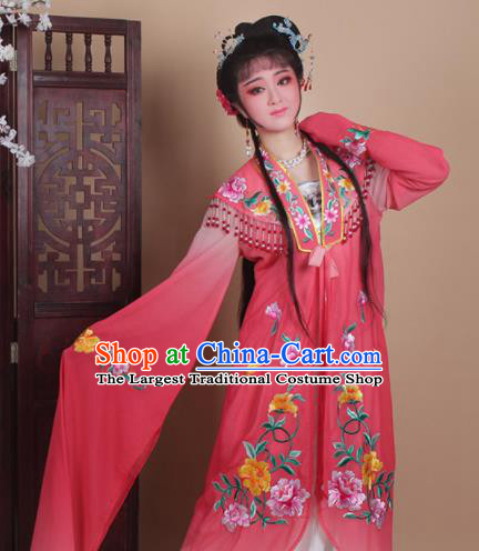 Chinese Traditional Huangmei Opera Actress Embroidered Rosy Dress Beijing Opera Hua Dan Costume for Women