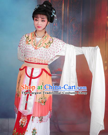 Chinese Traditional Shaoxing Opera Hua Dan Princess Embroidered Orange Dress Beijing Opera Peri Costume for Women