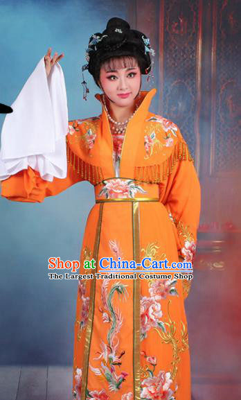 Chinese Traditional Shaoxing Opera Empress Embroidered Orange Dress Beijing Opera Palace Queen Costume for Women