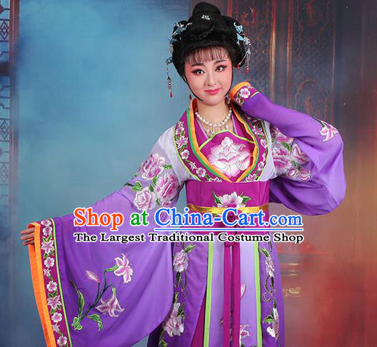 Chinese Traditional Shaoxing Opera Imperial Consort Embroidered Purple Dress Beijing Opera Hua Dan Costume for Women