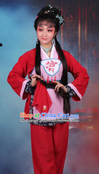 Chinese Traditional Huangmei Opera Servant Girl Embroidered Red Dress Beijing Opera Maidservants Costume for Women