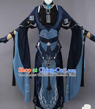 Chinese Traditional Cosplay Female Knight Black Hanfu Dress Ancient Swordswoman Costume for Women