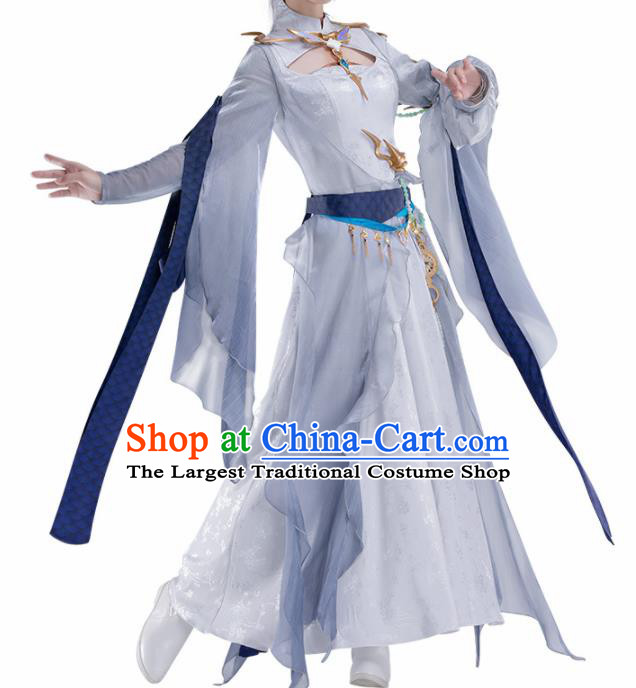 Chinese Traditional Female Knight Blue Hanfu Dress Ancient Swordswoman Costume for Women