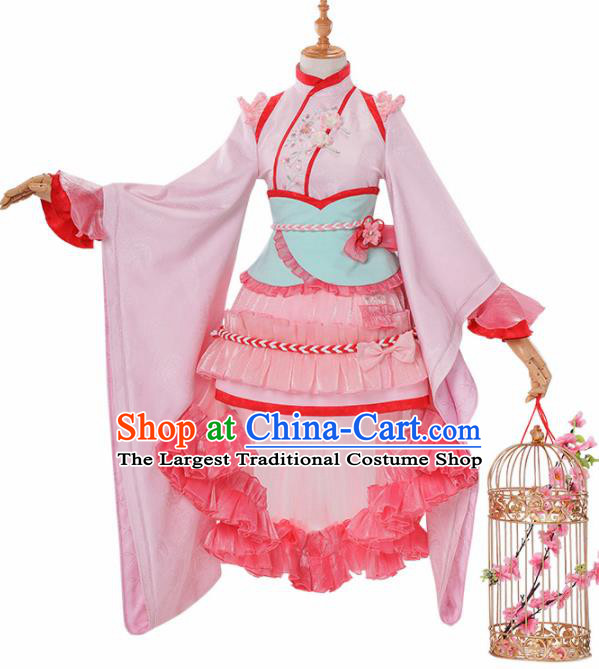 Chinese Traditional Halloween Cosplay Pink Dress Ancient Swordswoman Costume for Women