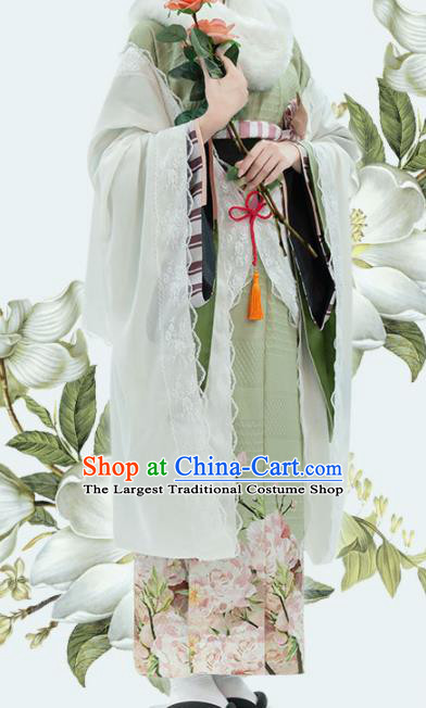 Japanese Traditional Costume Green Kimono Cosplay Geisha Dress for Women