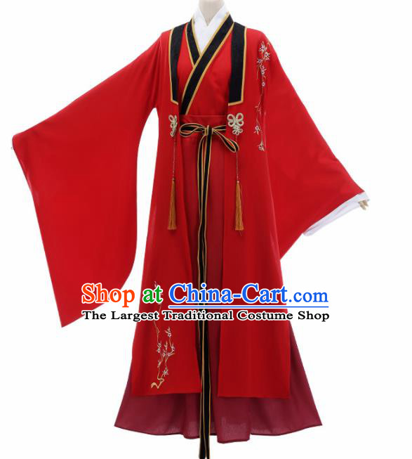 Chinese Traditional Cosplay Knight Nobility Childe Red Costume Ancient Swordsman Hanfu Clothing for Men