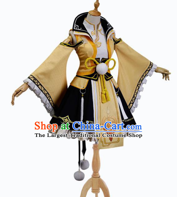 Traditional Halloween Cosplay Swordswoman Costume Yellow Hanfu Dress for Women