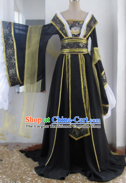 Chinese Traditional Cosplay Queen Costume Ancient Imperial Consort Black Hanfu Dress for Women