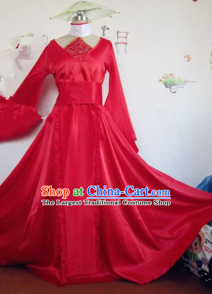 Chinese Traditional Cosplay Apsaras Wedding Costume Ancient Peri Princess Red Hanfu Dress for Women