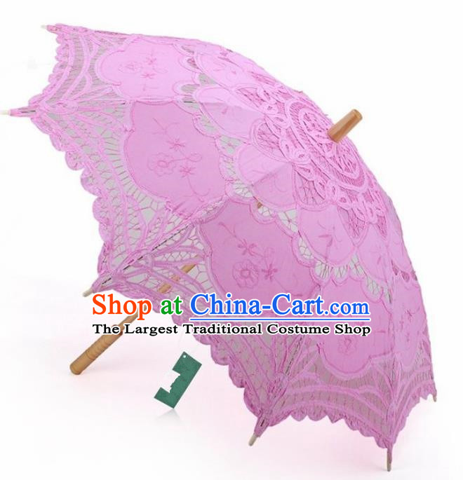 Chinese Traditional Photography Prop Pink Lace Umbrella Handmade Umbrellas