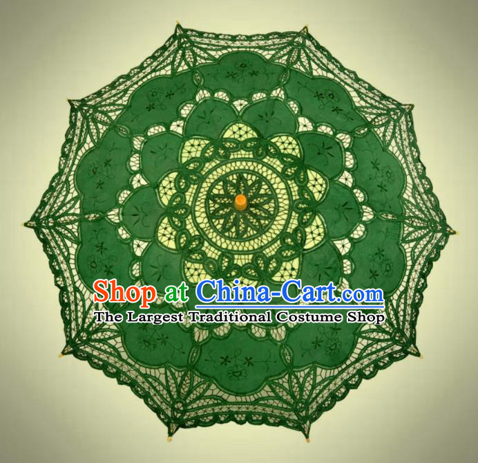 Chinese Traditional Handmade Green Lace Umbrella Photography Prop Princess Umbrellas