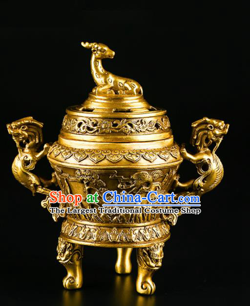 Chinese Traditional Brass Deer Incense Burner Taoism Bagua Feng Shui Items Censer Decoration