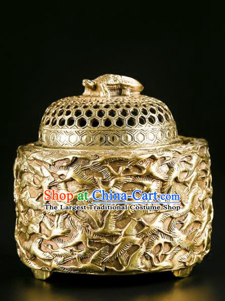 Chinese Traditional Carving Crane Brass Incense Burner Taoism Bagua Feng Shui Items Censer Decoration