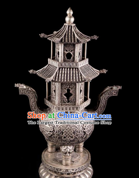 Chinese Traditional Taoism Bagua Cupronickel Tower Incense Burner Feng Shui Items Censer Decoration