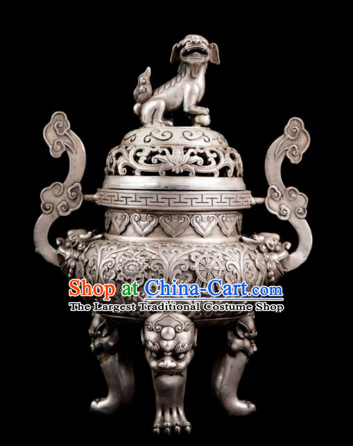 Chinese Traditional Taoism Bagua Cupronickel Dog Incense Burner Feng Shui Items Censer Decoration