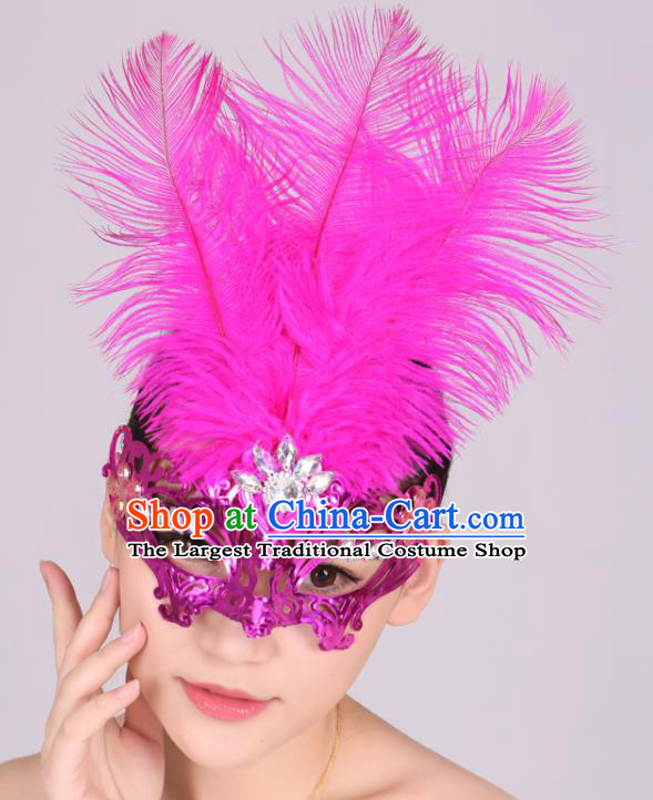 Halloween Cosplay Accessories Rosy Feather Mask Latin Dance Headwear for Women