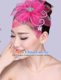 Chinese Traditional Yangko Dance Rosy Veil Hair Claw National Folk Dance Hair Accessories for Women