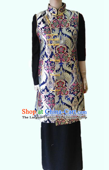 Chinese Traditional Tibetan Royalblue Vest Zang Nationality Heishui Dance Ethnic Costume for Women