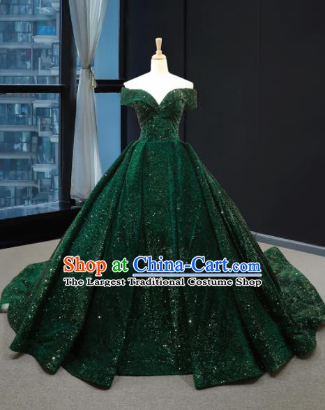 Top Grade Compere Green Paillette Full Dress Princess Wedding Dress Costume for Women