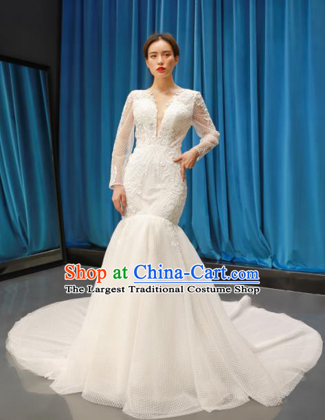 Top Grade Trailing Wedding Dress Bride Full Dress Princess Costume White Veil Gown for Women