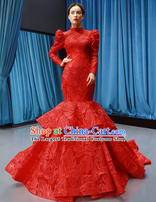 Top Grade Compere Red Trailing Full Dress Princess Wedding Dress Costume for Women