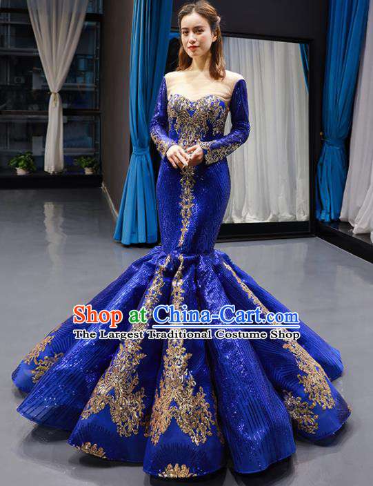 Top Grade Compere Royalblue Veil Fishtail Full Dress Princess Wedding Dress Costume for Women