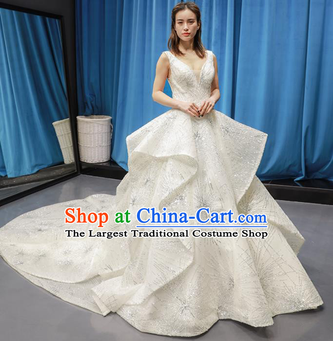 Top Grade Wedding Dress Bride Trailing Full Dress Princess Costume White Veil Gown for Women