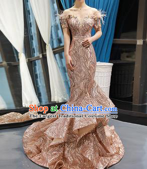 Top Grade Compere Champagne Full Dress Princess Trailing Wedding Dress Costume for Women