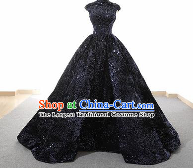 Top Grade Compere Navy Veil Full Dress Princess Bubble Wedding Dress Costume for Women