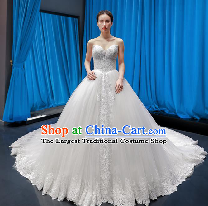 Top Grade Wedding Gown Bride Costume White Veil Trailing Full Dress Princess Dress for Women