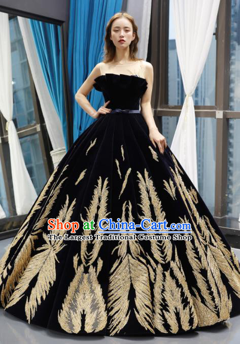 Top Grade Compere Deep Blue Full Dress Princess Bubble Wedding Dress Costume for Women