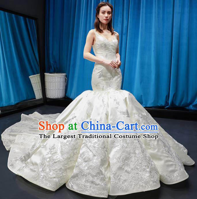 Top Grade Fishtail Wedding Gown Bride Costume White Veil Trailing Full Dress Princess Dress for Women