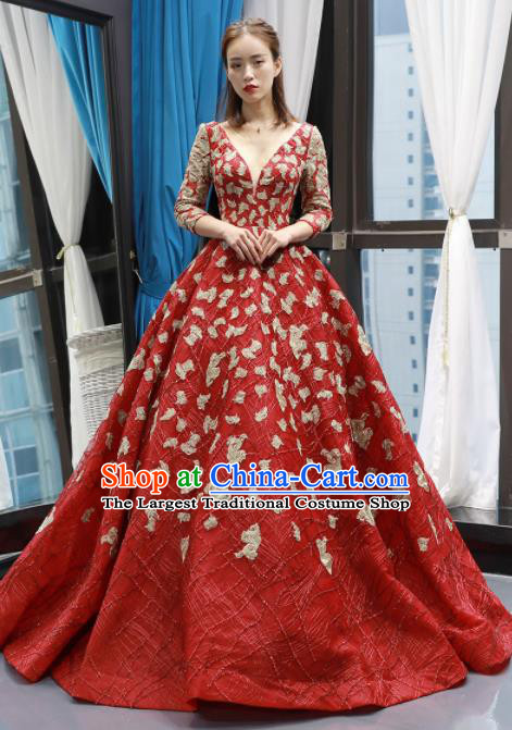 Top Grade Compere Red Bubble Full Dress Princess Wedding Dress Costume for Women